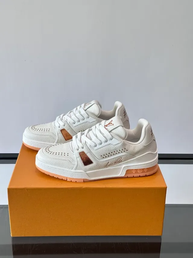 Louis Vuitton LV Trainer White Brown Textured Leather Upper Perforated Detailing Lifestyle Sneakers 5