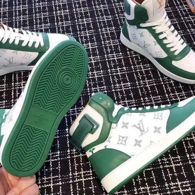 Louis Vuitton LV Trainer White Green High-Top Monogrammed Canvas Lifestyle Sneakers 3