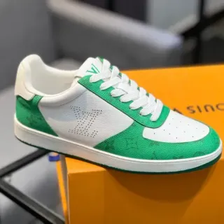 Louis Vuitton LV Trainer White Green Perforated Monogram Panel Leather Lifestyle Sneakers
