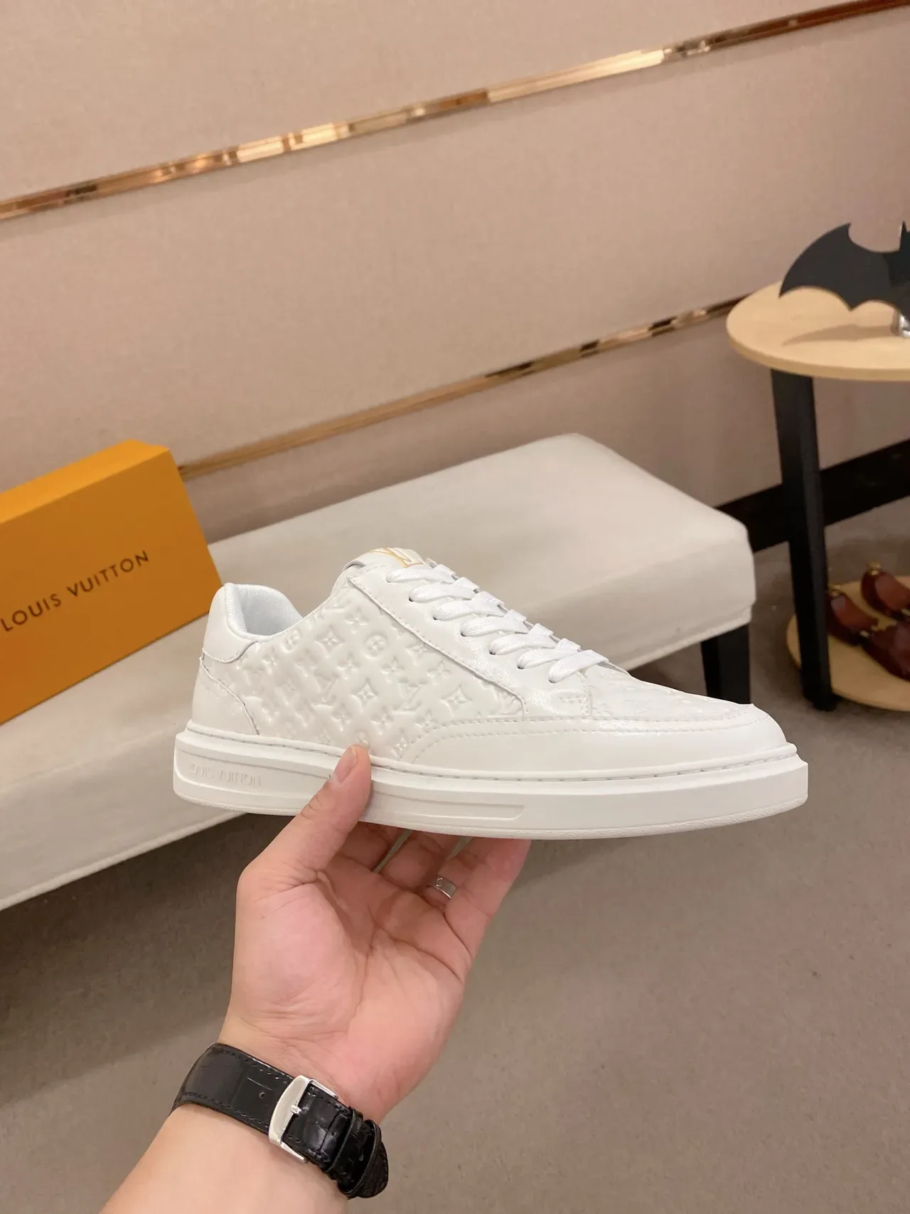 Louis Vuitton LV Trainer White Monogram-Embossed Leather Low-Top Lifestyle Sneakers 4