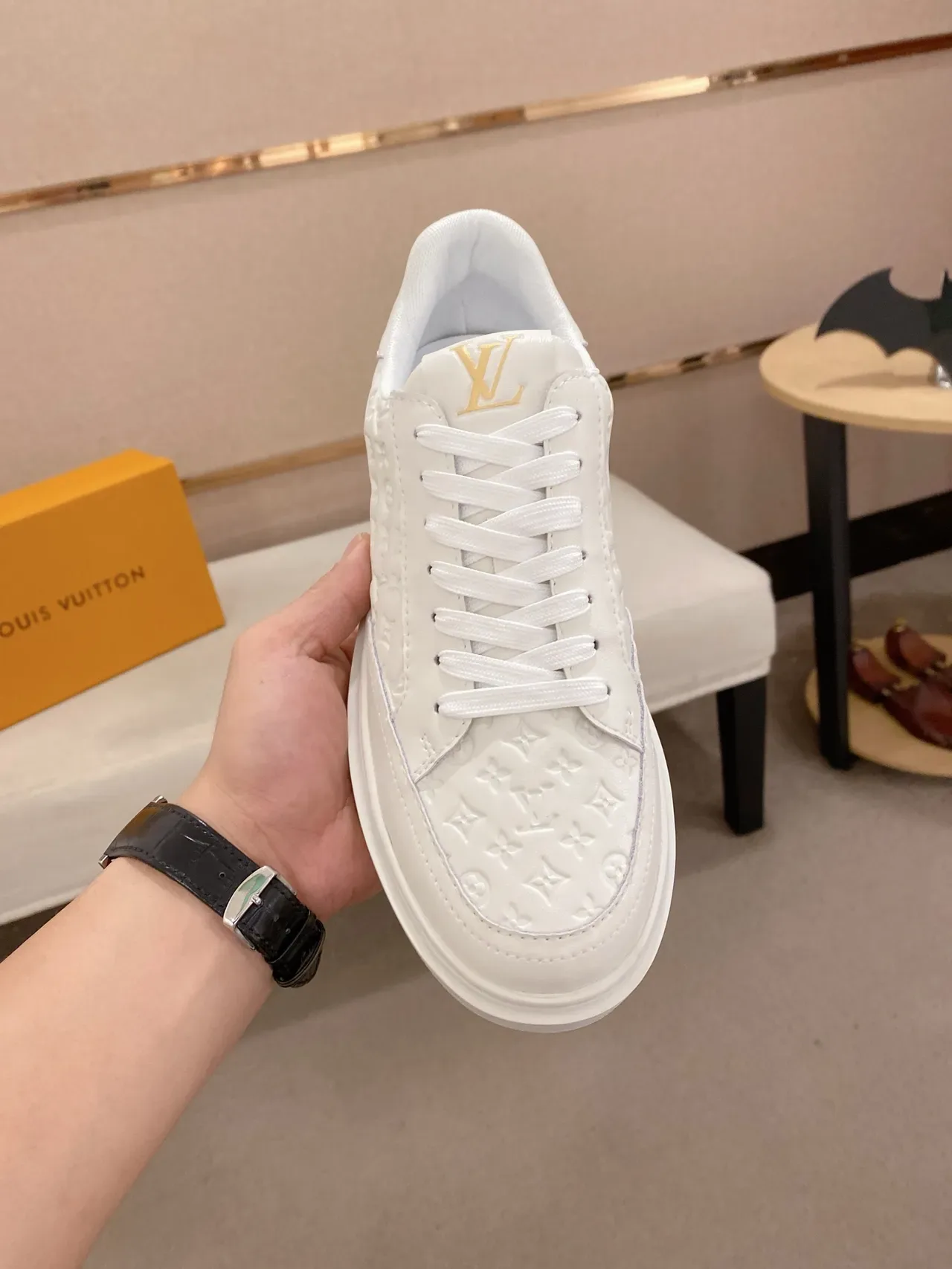 Louis Vuitton LV Trainer White Monogram-Embossed Leather Low-Top Lifestyle Sneakers 5