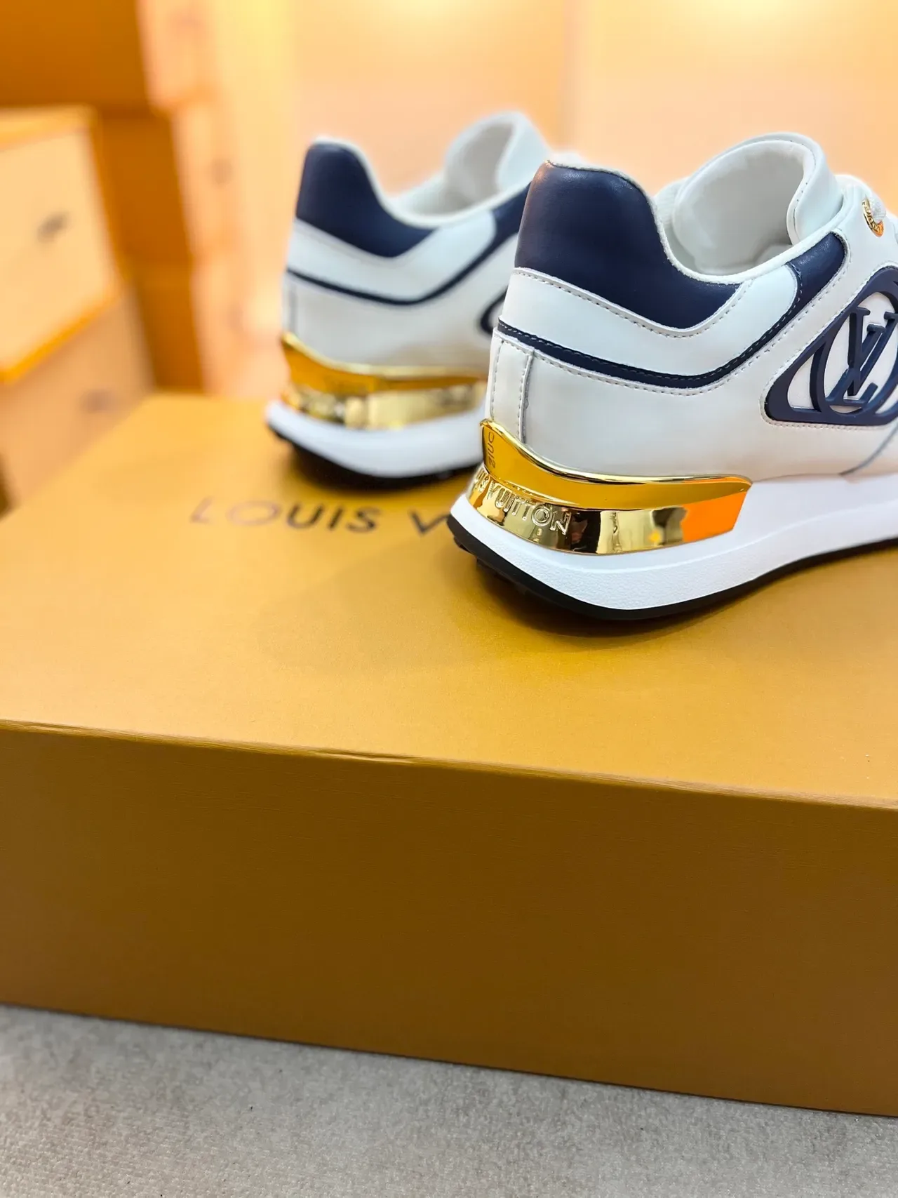 Louis Vuitton LV Trainer White Navy Leather Upper Blue Monogram Panel Lifestyle Sneakers 2