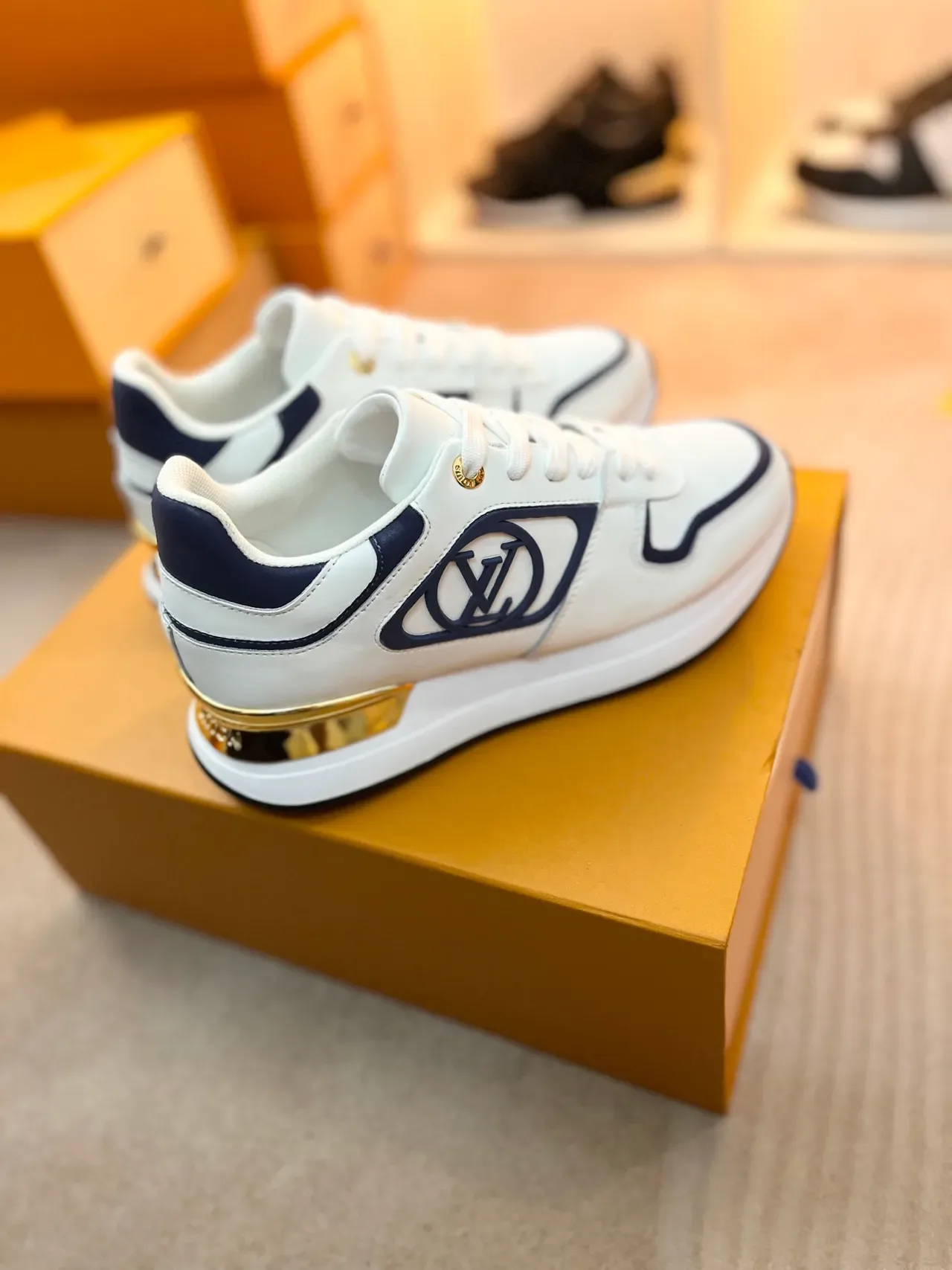 Louis Vuitton LV Trainer White Navy Leather Upper Blue Monogram Panel Lifestyle Sneakers 4