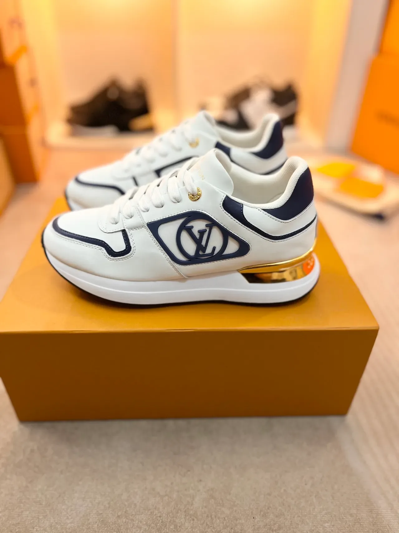 Louis Vuitton LV Trainer White Navy Leather Upper Blue Monogram Panel Lifestyle Sneakers 5