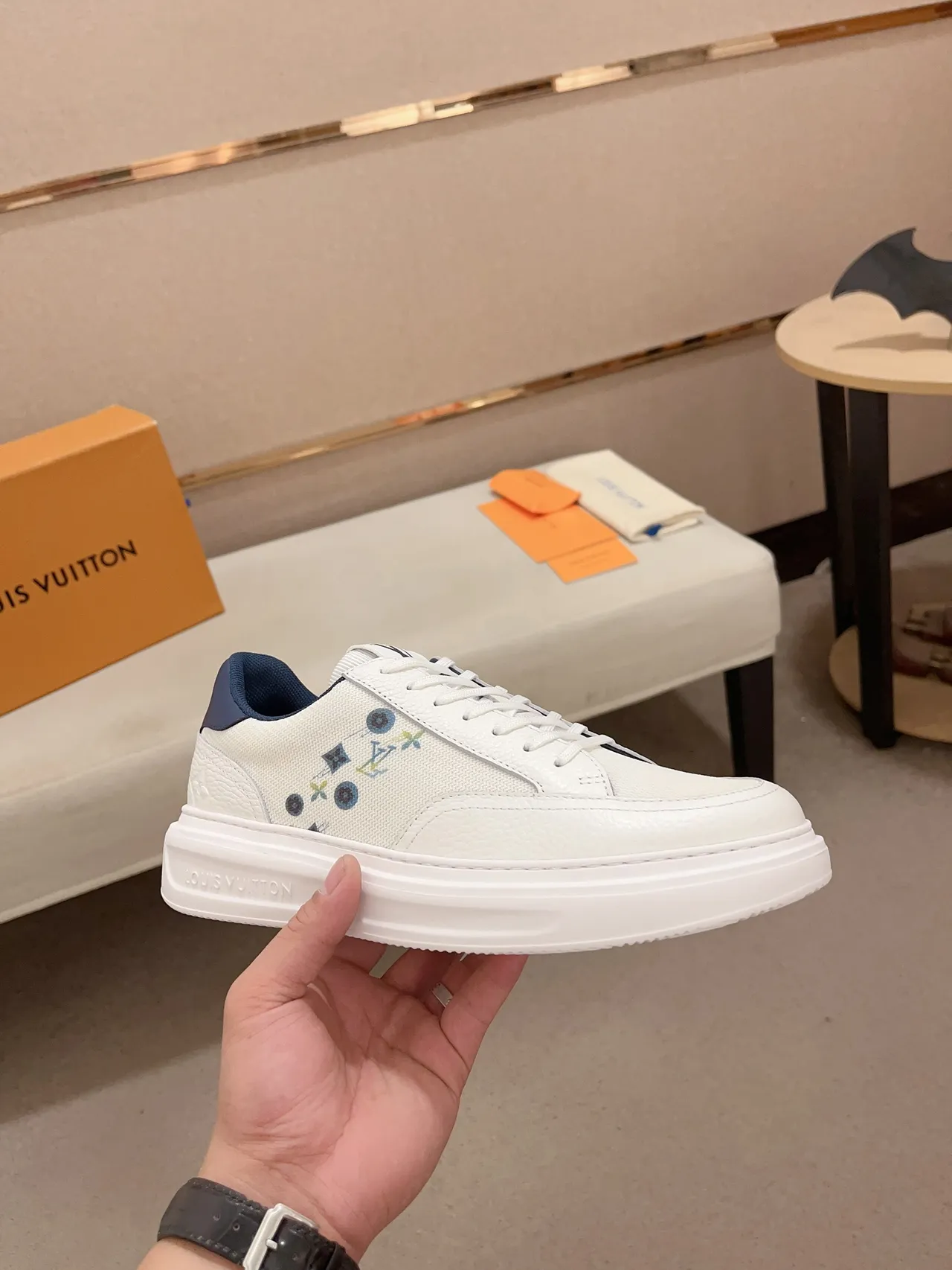 Louis Vuitton LV Trainer White Navy Low-Top Monogram-Printed Lifestyle Sneakers 4