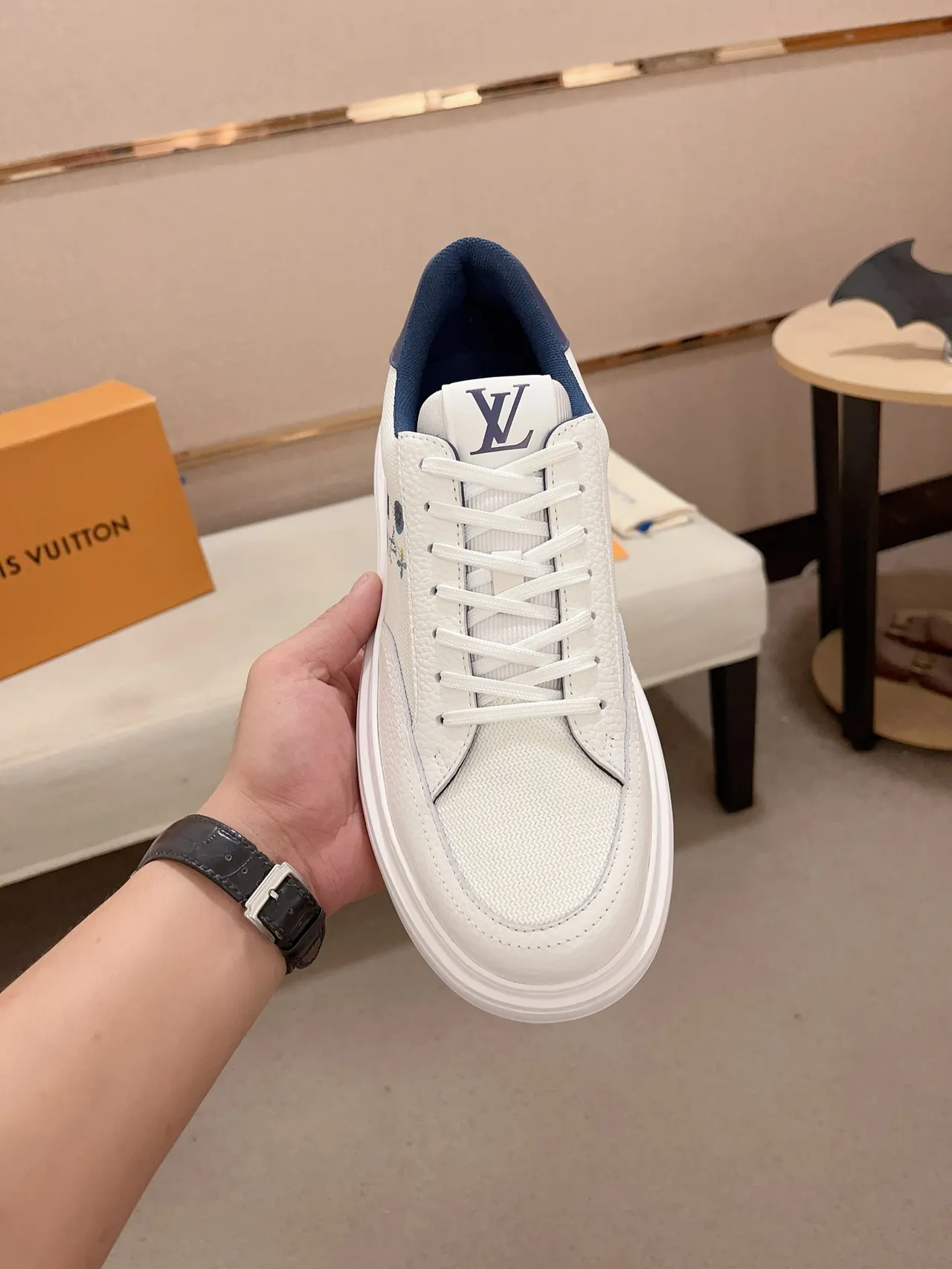 Louis Vuitton LV Trainer White Navy Low-Top Monogram-Printed Lifestyle Sneakers 5