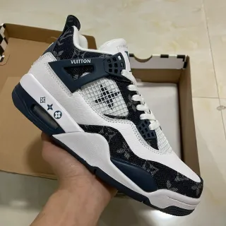 Louis Vuitton LV Trainer White Navy Monogrammed Textile Sculpted Midsole Lifestyle Sneakers