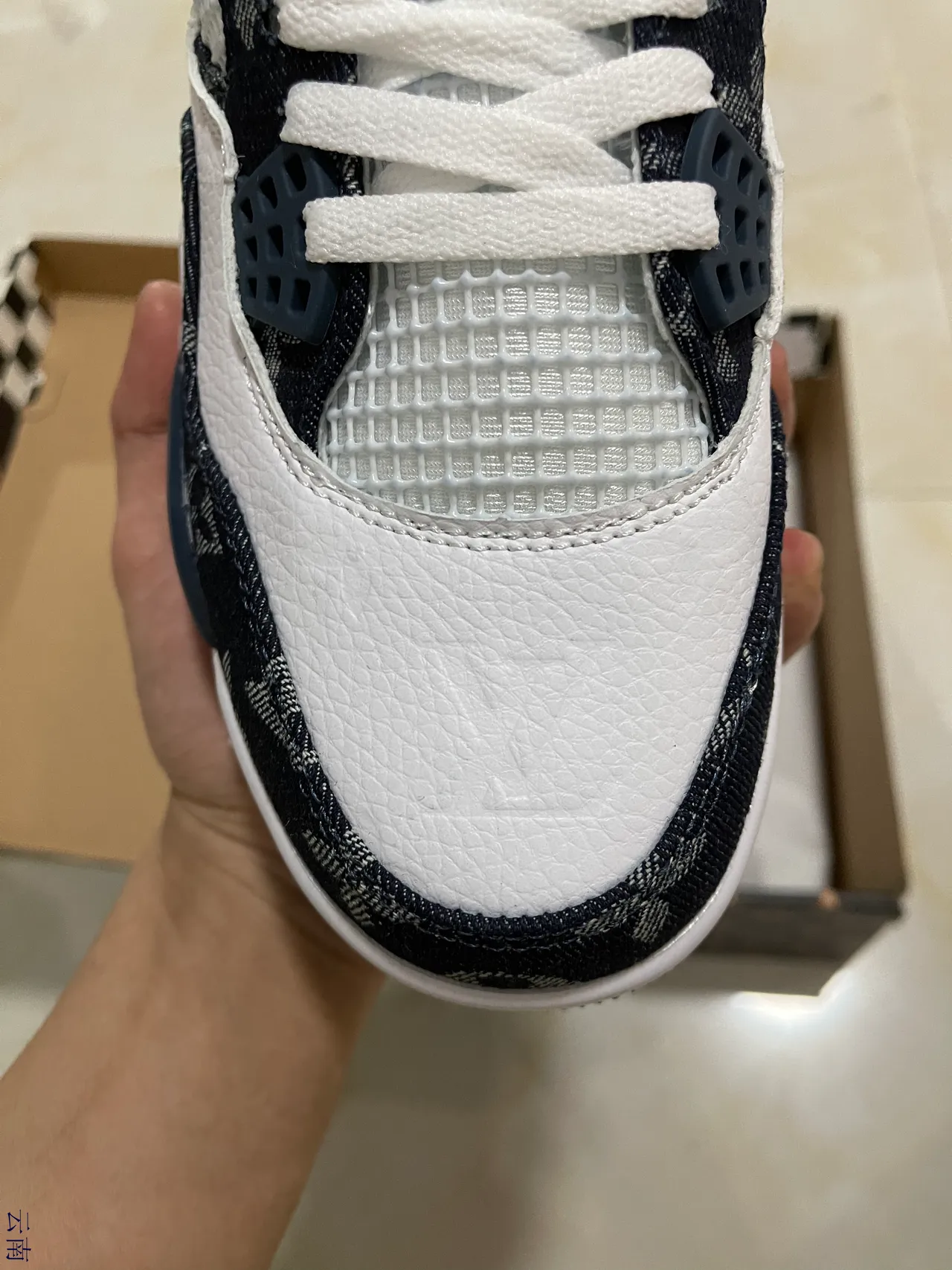 Louis Vuitton LV Trainer White Navy Monogrammed Textile Sculpted Midsole Lifestyle Sneakers 3
