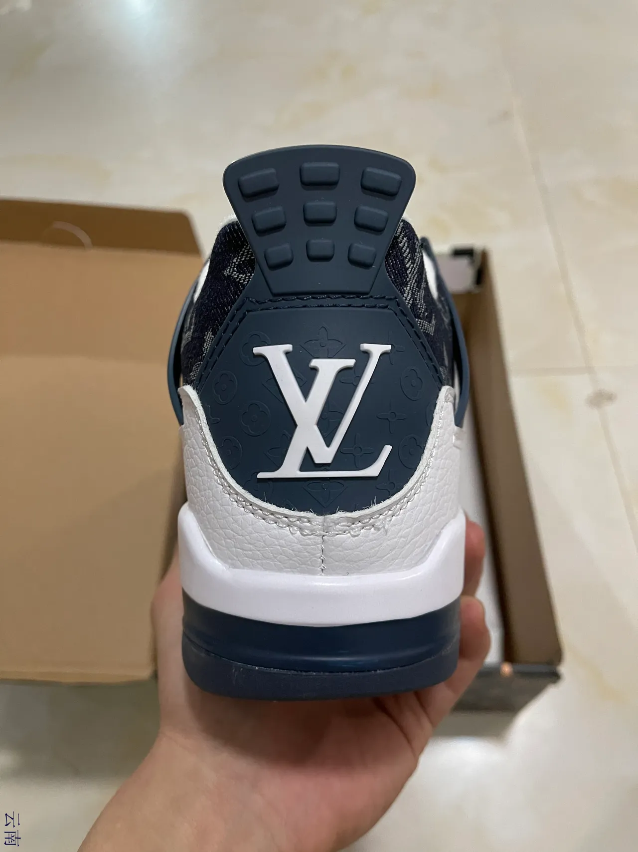 Louis Vuitton LV Trainer White Navy Monogrammed Textile Sculpted Midsole Lifestyle Sneakers 6