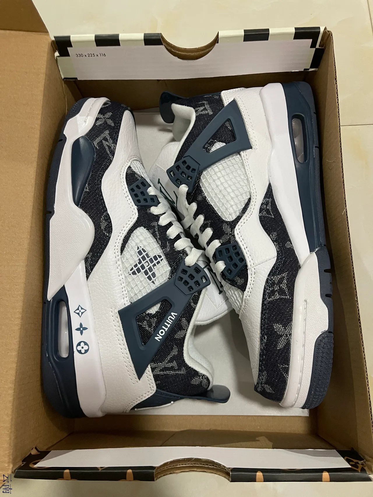 Louis Vuitton LV Trainer White Navy Monogrammed Textile Sculpted Midsole Lifestyle Sneakers 7