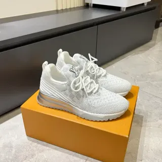 Louis Vuitton LV Trainer White Silver Knit Upper Sculpted Midsole Lifestyle Sneakers