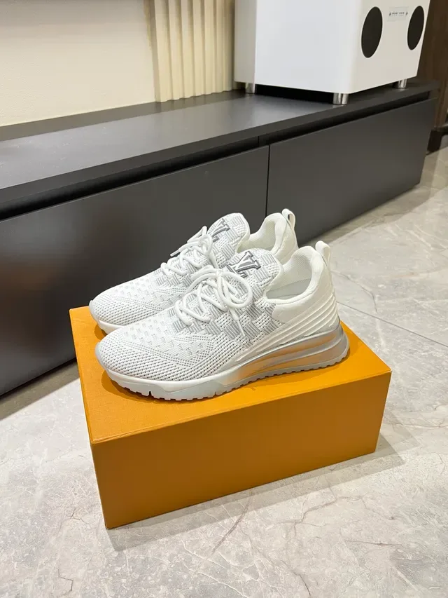 Louis Vuitton LV Trainer White Silver Knit Upper Sculpted Midsole Lifestyle Sneakers 5