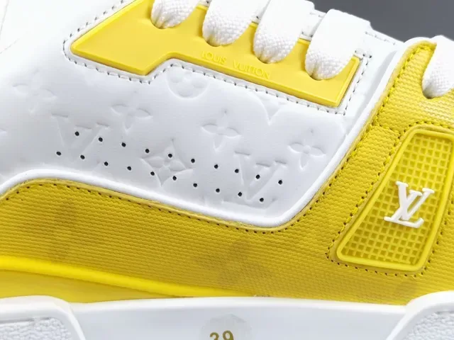 Louis Vuitton LV Trainer Yellow White Layered Midsole Monogram-Embossed Leather Lifestyle Sneakers 5
