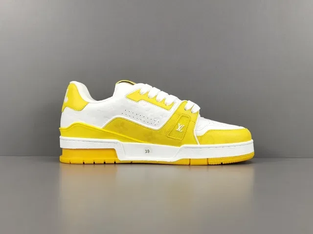 Louis Vuitton LV Trainer Yellow White Layered Midsole Monogram-Embossed Leather Lifestyle Sneakers 18