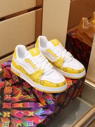 Louis Vuitton LV Trainer Yellow White Monogram-Print Leather Perforated Toe Box Lifestyle Sneakers 2