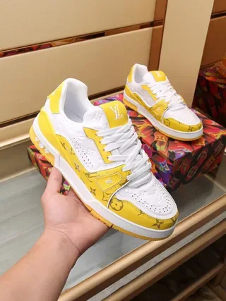Louis Vuitton LV Trainer Yellow White Monogram-Print Leather Perforated Toe Box Lifestyle Sneakers 5