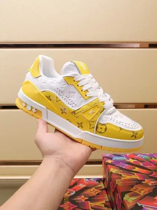 Louis Vuitton LV Trainer Yellow White Monogram-Print Leather Perforated Toe Box Lifestyle Sneakers 6
