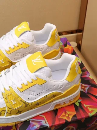Louis Vuitton LV Trainer Yellow White Monogram-Print Leather Perforated Toe Box Lifestyle Sneakers 7