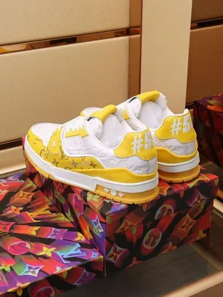 Louis Vuitton LV Trainer Yellow White Monogram-Print Leather Perforated Toe Box Lifestyle Sneakers 8