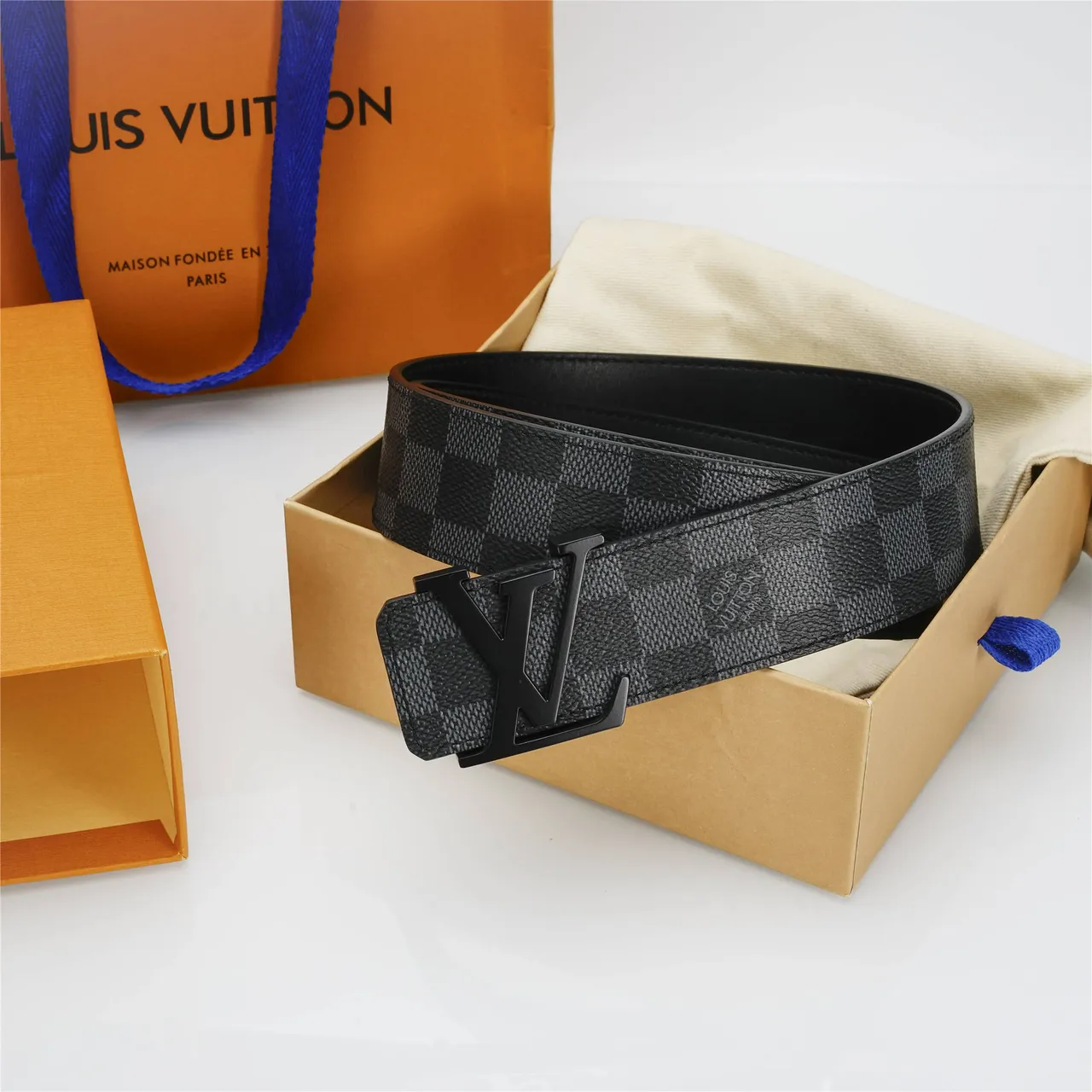 Louis Vuitton LV Turn-Lock Belt Damier Graphite Leather Belt 3