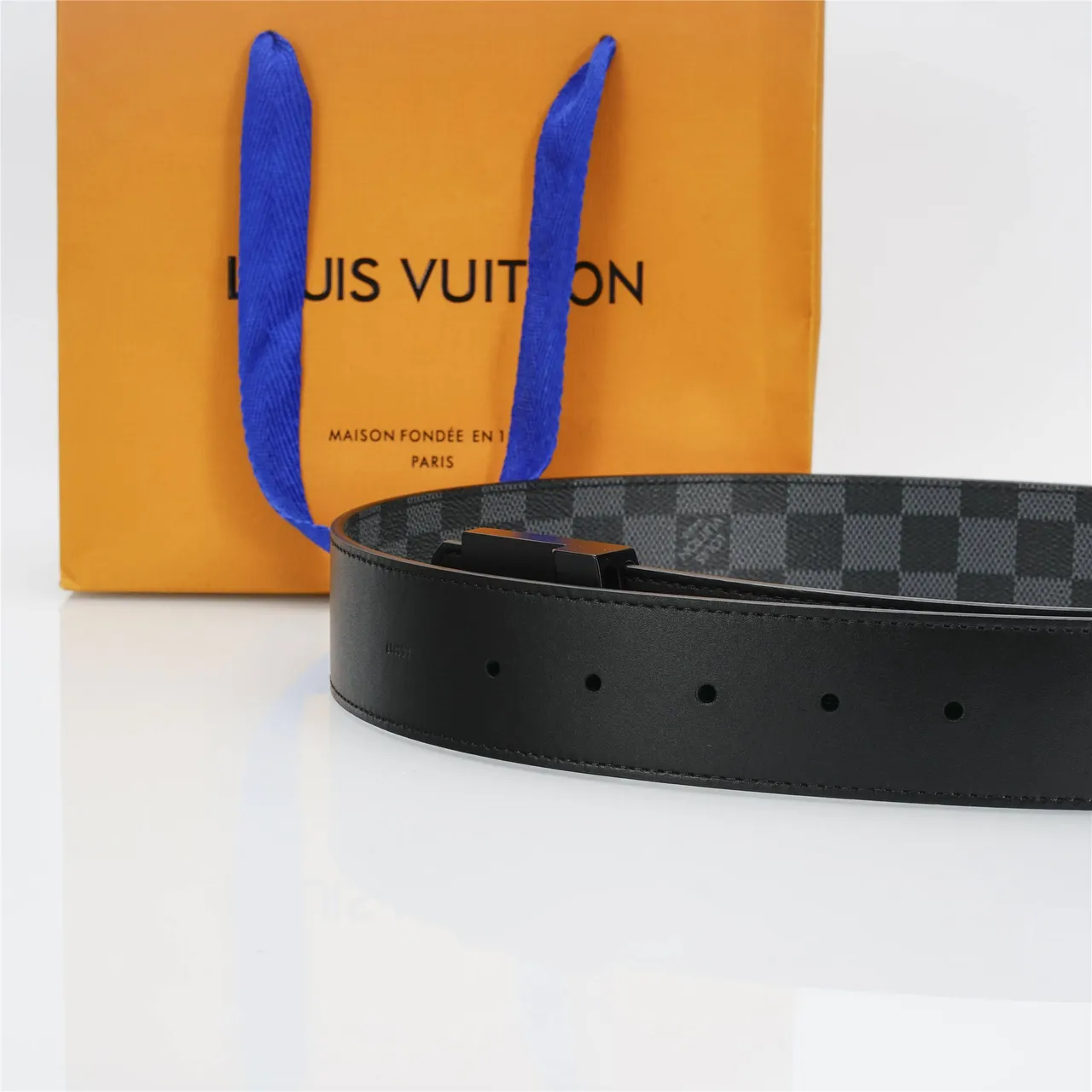 Louis Vuitton LV Turn-Lock Belt Damier Graphite Leather Belt 8