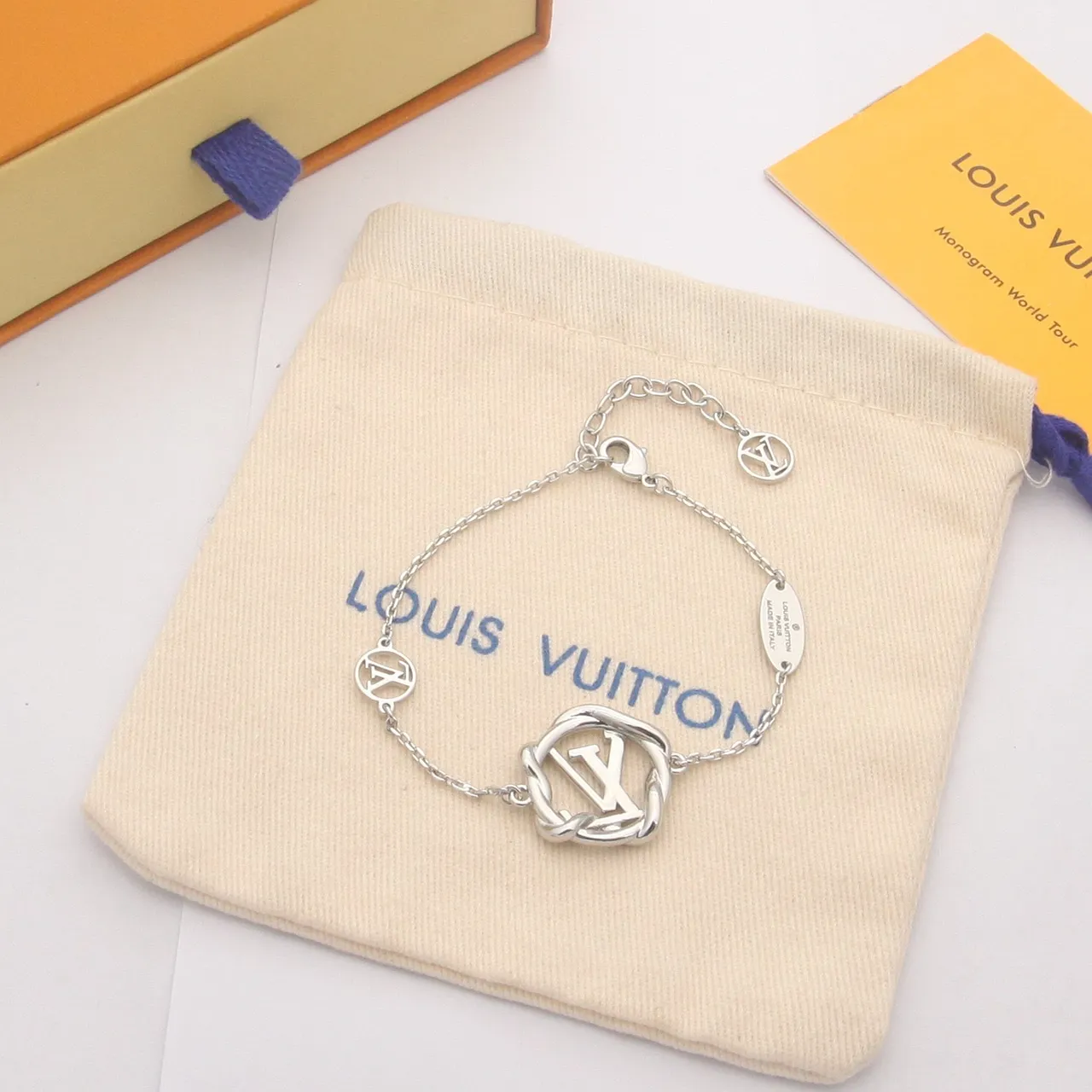 Louis Vuitton LV Twist Gold Silver Twisted-Knot Motif Monogrammed Charms Bracelet 2