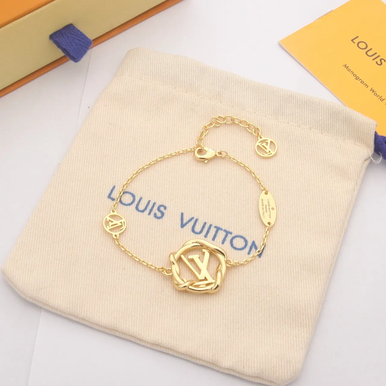 Louis Vuitton LV Twist Gold Silver Twisted-Knot Motif Monogrammed Charms Bracelet 3