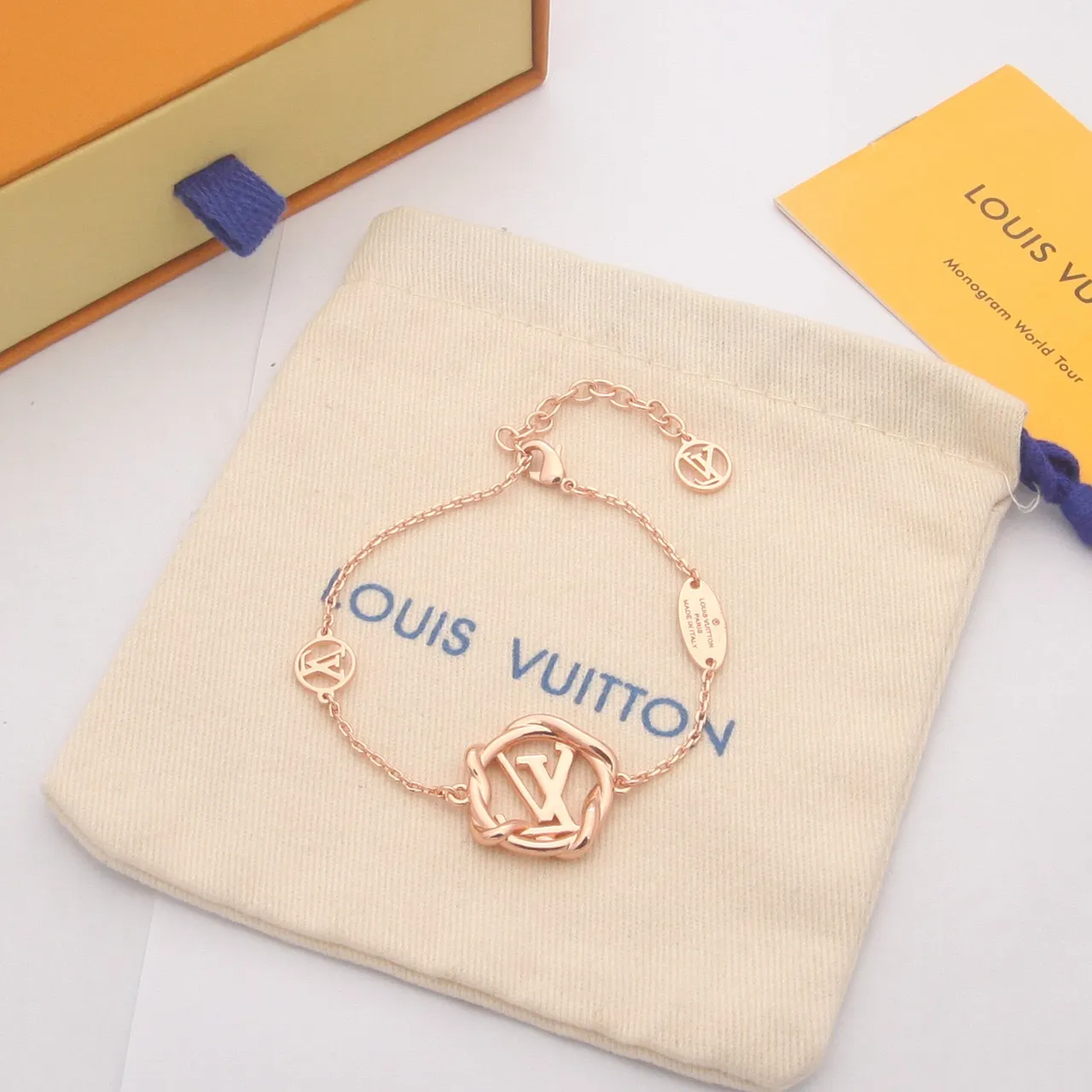 Louis Vuitton LV Twist Gold Silver Twisted-Knot Motif Monogrammed Charms Bracelet 4