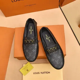 Louis Vuitton LV W काला सोने का मोनोग्राम चमड़ा Logo लोअफर