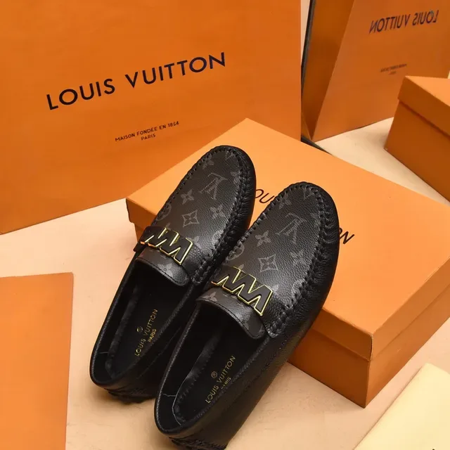 Louis Vuitton LV W Loafer Black Gold Monogram Leather Logo Loafer 3
