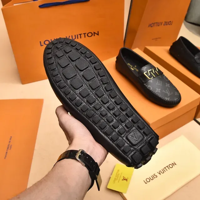 Louis Vuitton LV W Loafer Black Gold Monogram Leather Logo Loafer 4