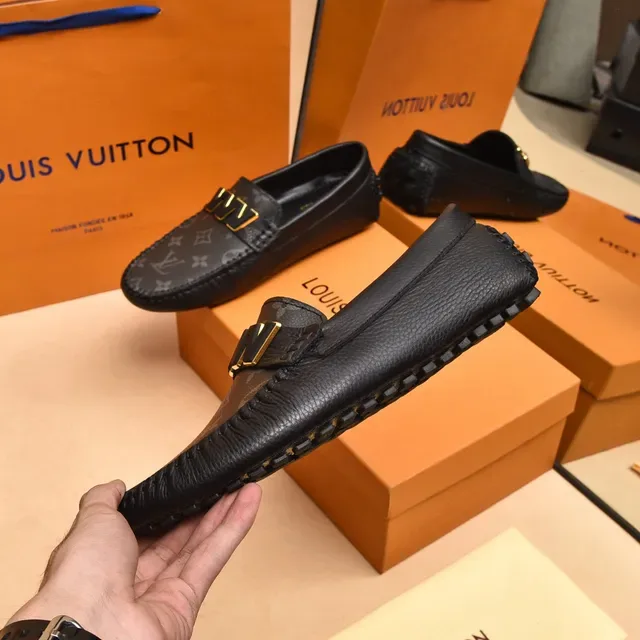 Louis Vuitton LV W Loafer Black Gold Monogram Leather Logo Loafer 7