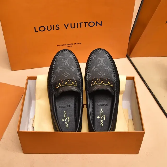 Louis Vuitton LV W Loafer Black Gold Monogram Leather Logo Loafer 9