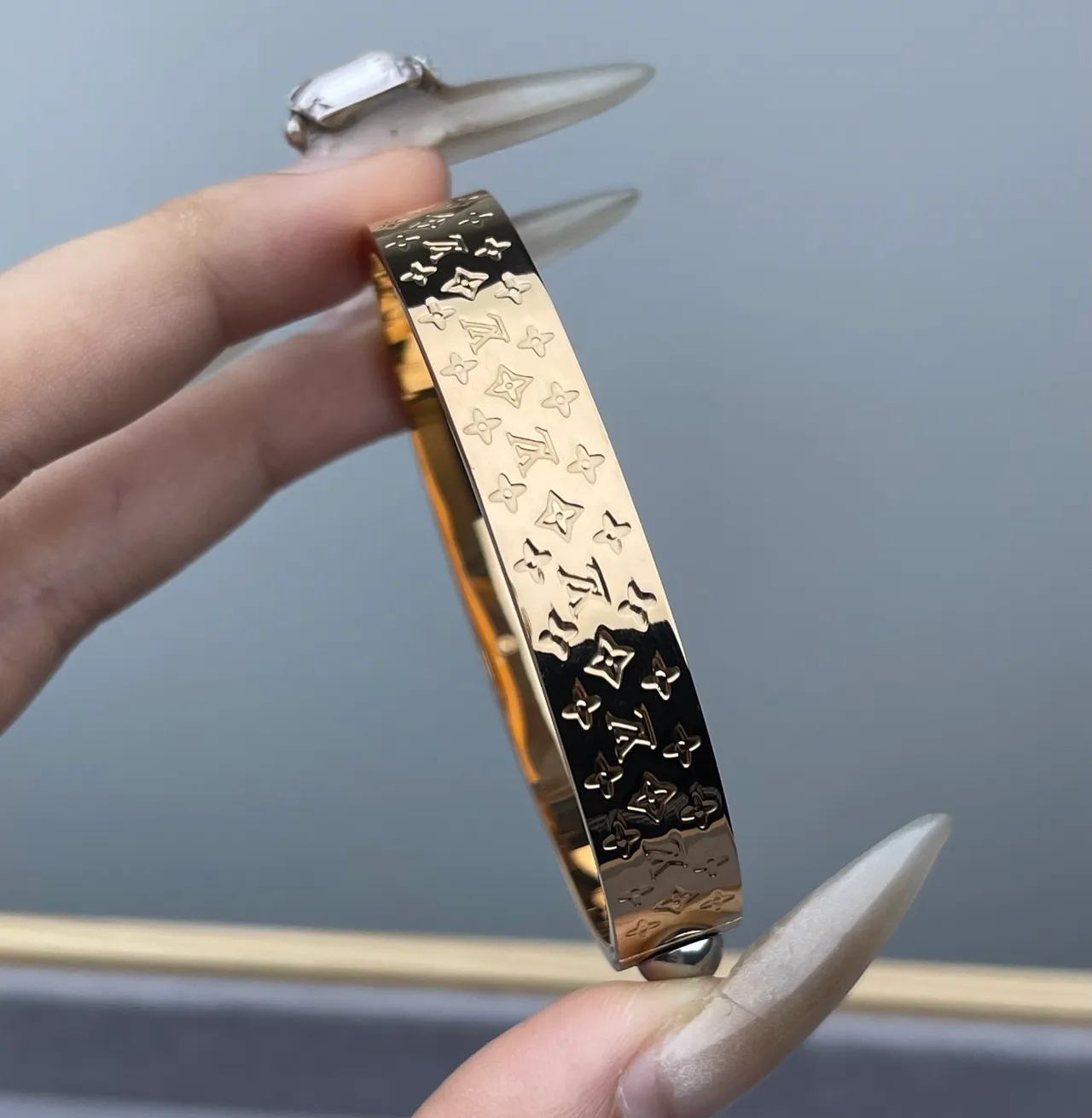Louis Vuitton Monogram Bangle Gold-Tone Embossed Bracelet 2