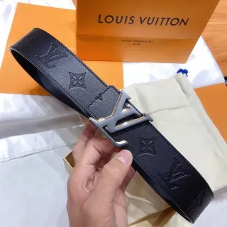 Louis Vuitton Monogram Black Silver Metal Turn-Lock Buckle Leather Belt