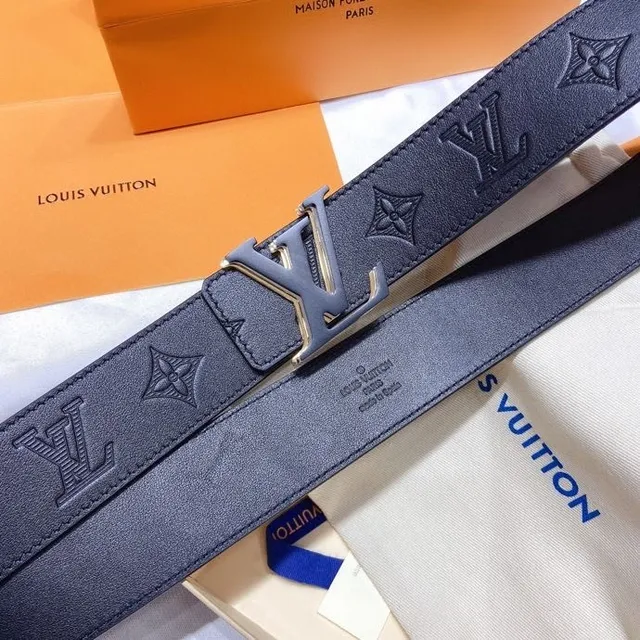 Louis Vuitton Monogram Black Silver Metal Turn-Lock Buckle Leather Belt 2