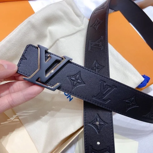 Louis Vuitton Monogram Black Silver Metal Turn-Lock Buckle Leather Belt 3