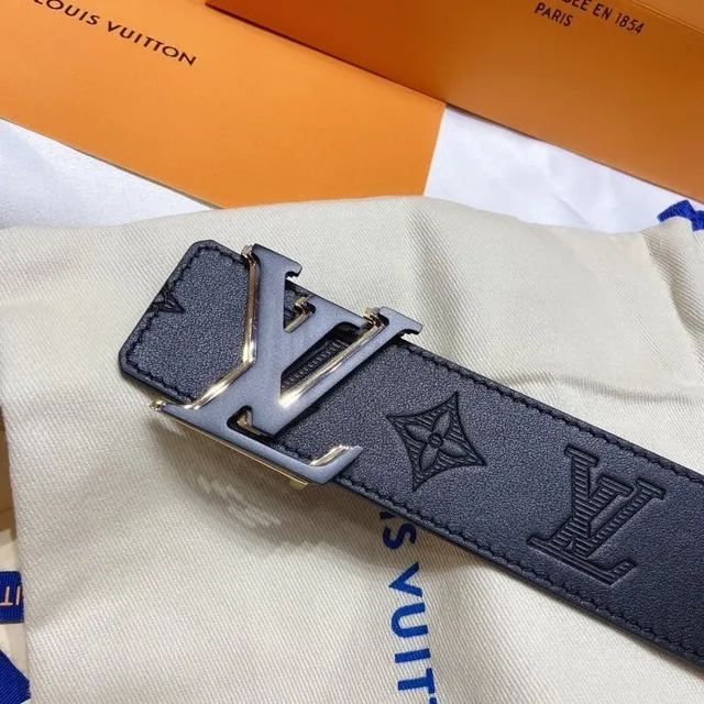 Louis Vuitton Monogram Black Silver Metal Turn-Lock Buckle Leather Belt 5