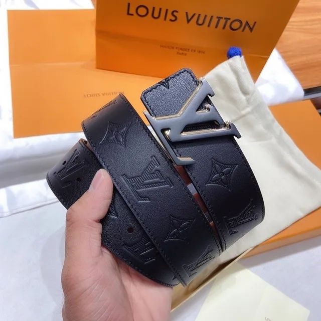 Louis Vuitton Monogram Black Silver Metal Turn-Lock Buckle Leather Belt 7