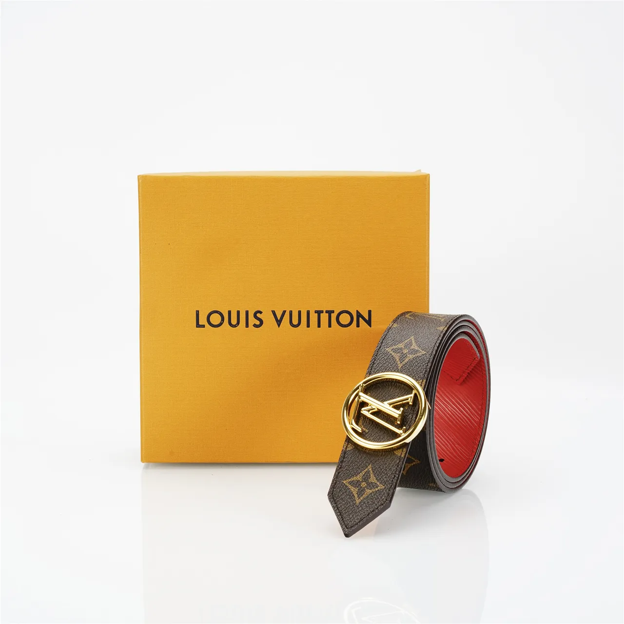 Louis Vuitton Monogram Canvas Belt Brown Gold Circular Buckle Leather Belt 5