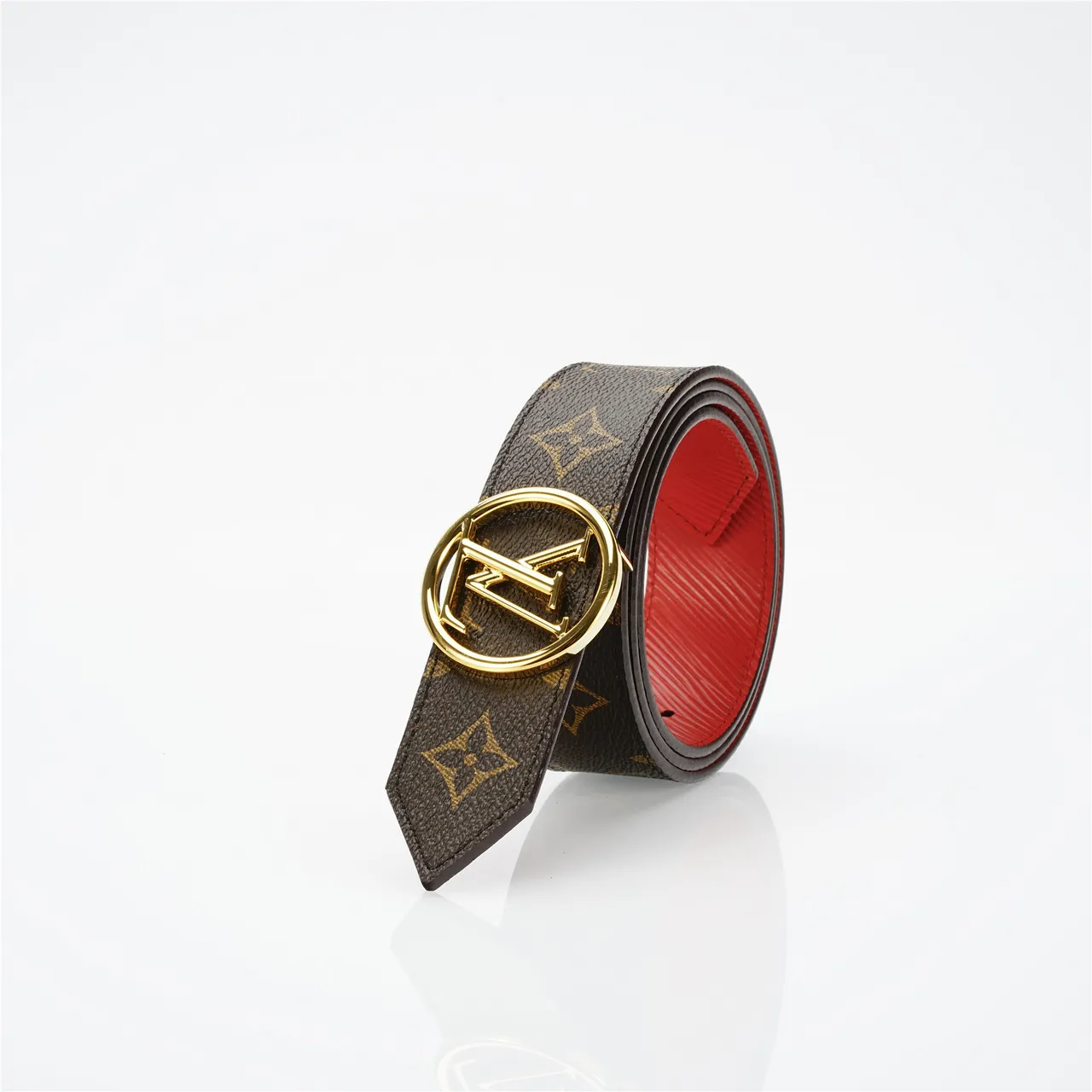 Louis Vuitton Monogram Canvas Belt Brown Gold Circular Buckle Leather Belt 6