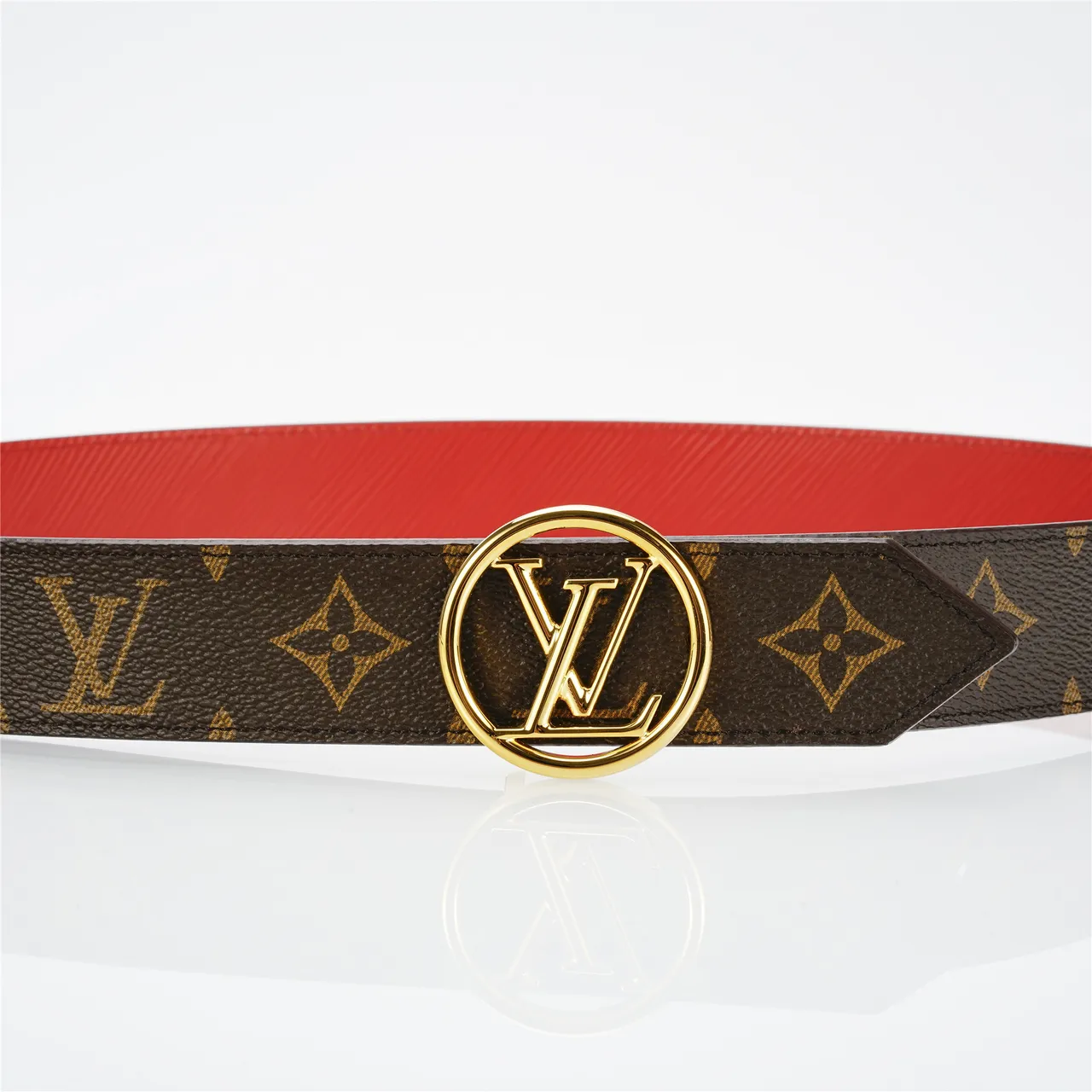 Louis Vuitton Monogram Canvas Belt Brown Gold Circular Buckle Leather Belt 8