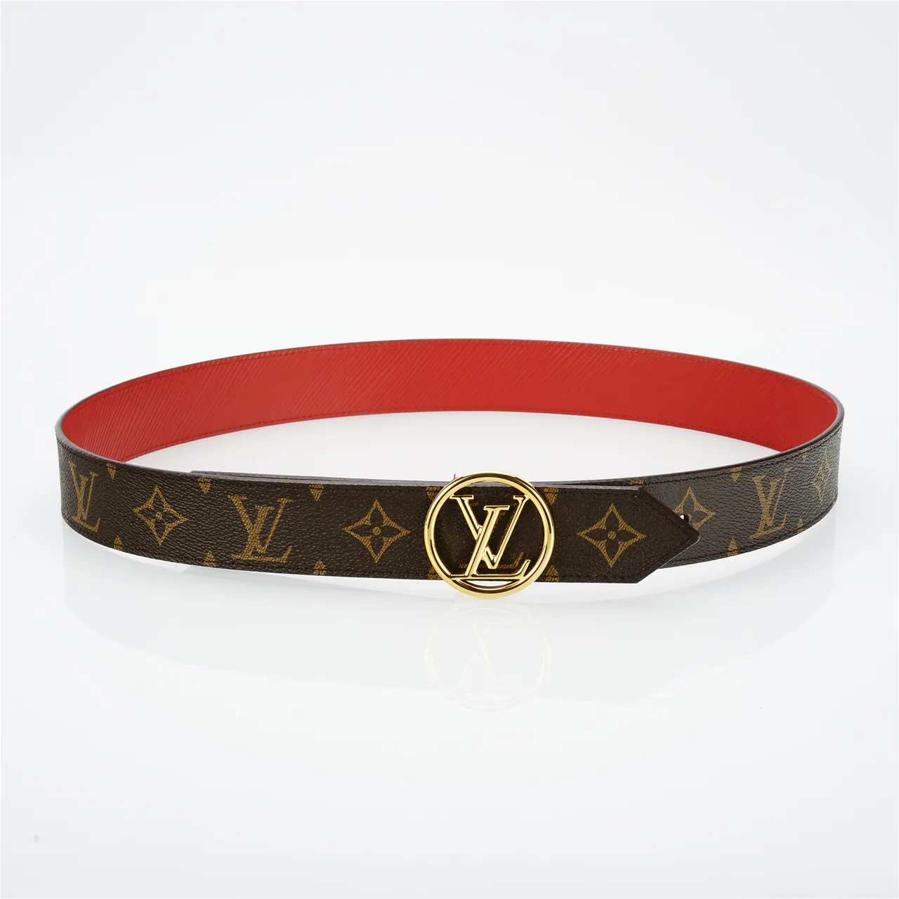 Louis Vuitton Monogram Canvas Belt Brown Gold Circular Buckle Leather Belt 9