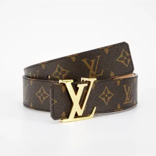 Louis Vuitton Monogram Canvas Belt Brown Gold LV Buckle Leather Belt