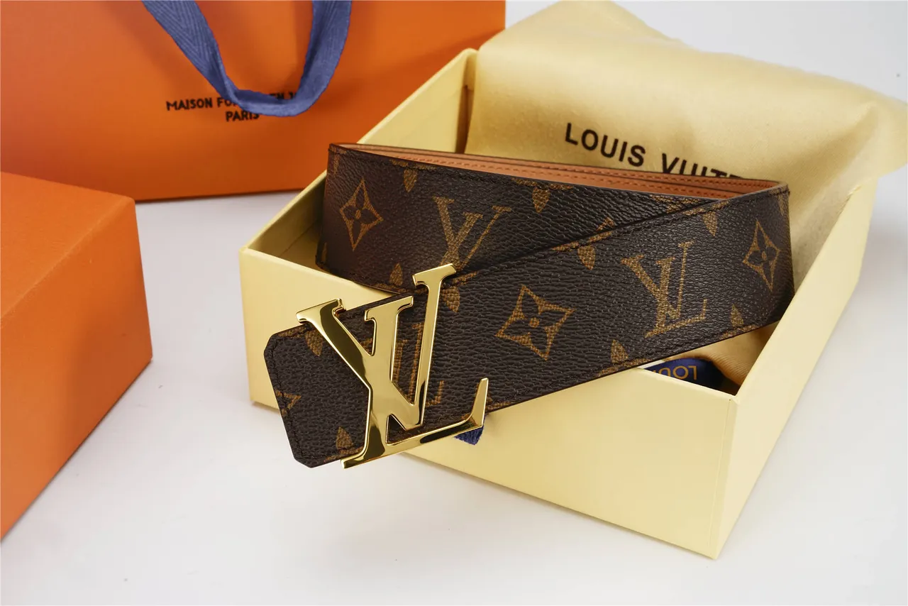 Louis Vuitton Monogram Canvas Belt Brown Gold LV Buckle Leather Belt 3