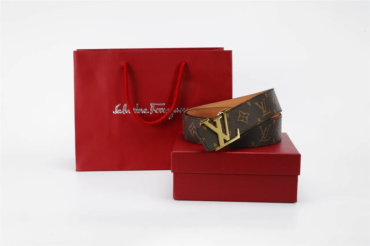 Louis Vuitton Monogram Canvas Belt Brown Gold LV Buckle Leather Belt 6