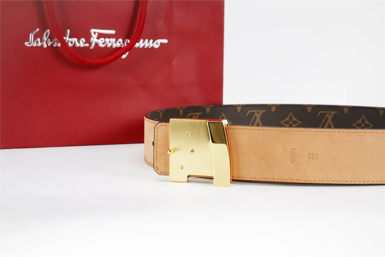 Louis Vuitton Monogram Canvas Belt Brown Gold LV Buckle Leather Belt 9