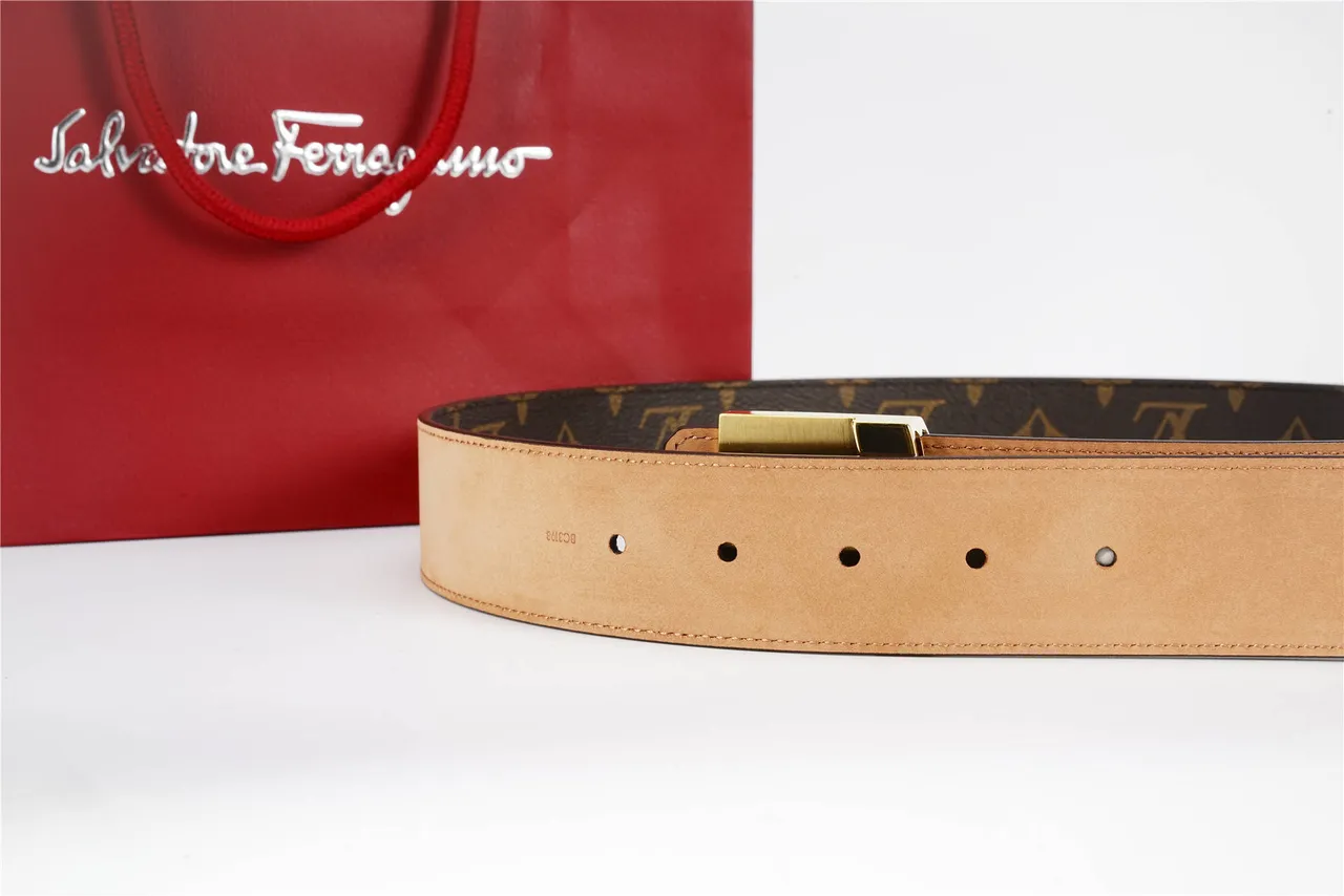 Louis Vuitton Monogram Canvas Belt Brown Gold LV Buckle Leather Belt 10