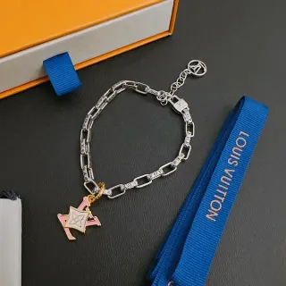 Louis Vuitton Monogram Corrente Prata Rosa Elo Grosso Gravado Pulseira