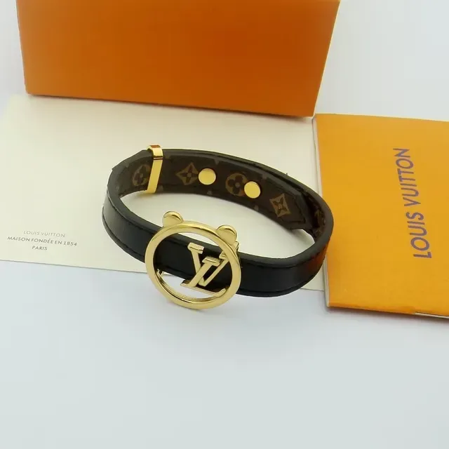Louis Vuitton Monogram Circle Black Pink Circular LV Logo Clasp Canvas Bracelet 4